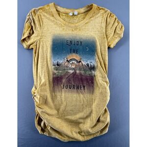 EST 1945 Enjoy The Journey Graphic T-Shirt Womens XS Ruched Sides Short Sleeve